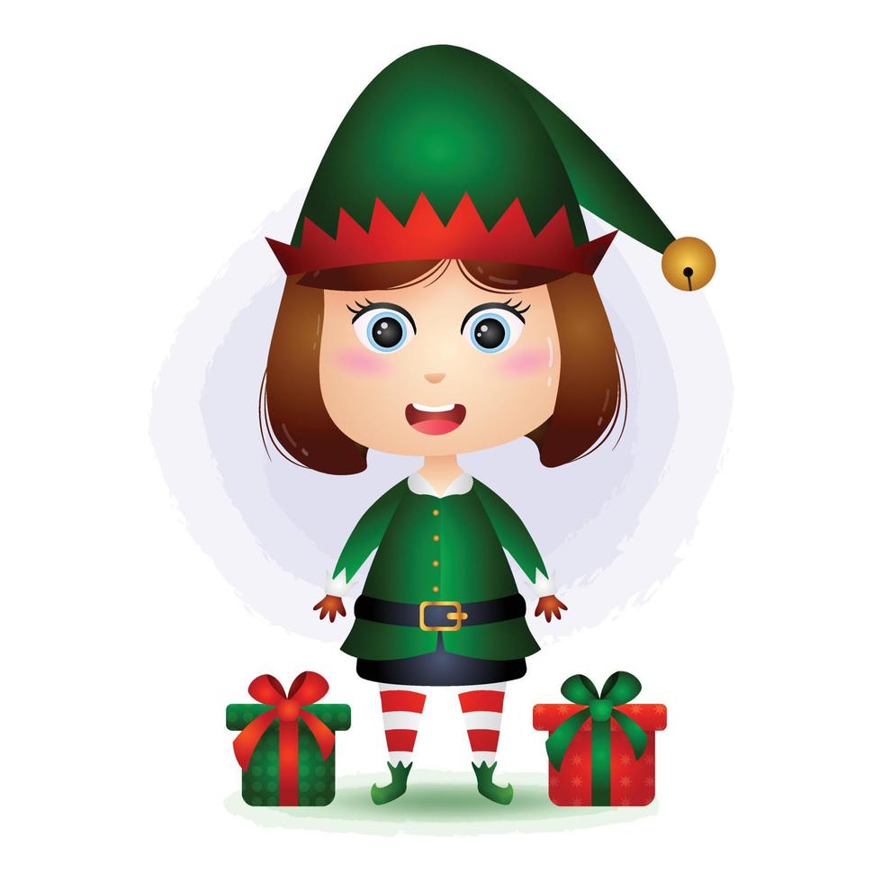 schattig meisje elf met geschenken doos vectorillustratie vector