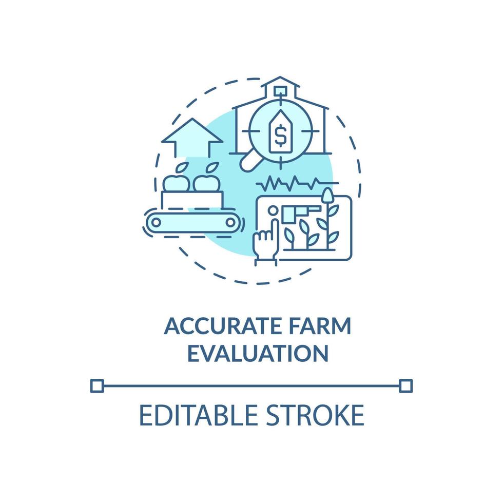 nauwkeurige boerderij evaluatie turquoise concept icoon. juiste tracking productie abstracte idee dunne lijn illustratie. geïsoleerde overzichtstekening. bewerkbare streek. roboto-medium, talloze pro-bold lettertypen gebruikt vector