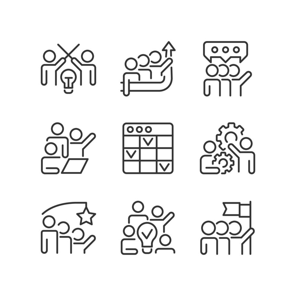 samenwerking pixel perfecte lineaire iconen set. partnerschap om samen te werken aan het proces. conflicthantering. aanpasbare dunne lijn symbolen. geïsoleerde vectoroverzichtsillustraties. bewerkbare streek vector