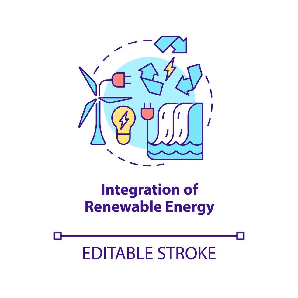 integratie van het pictogram van het concept van hernieuwbare energie. slimme rastersysteem abstracte idee dunne lijn illustratie. geïsoleerde overzichtstekening. bewerkbare streek. roboto-medium, talloze pro-bold lettertypen gebruikt vector