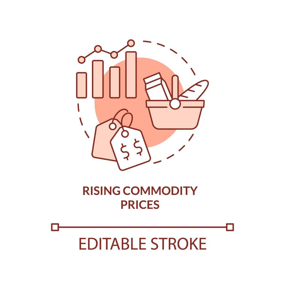 stijgende grondstoffenprijzen rood concept icoon. primaire product. markteconomie nadelen abstracte idee dunne lijn illustratie. geïsoleerde overzichtstekening. bewerkbare streek. arial, talloze pro-bold lettertypen gebruikt vector