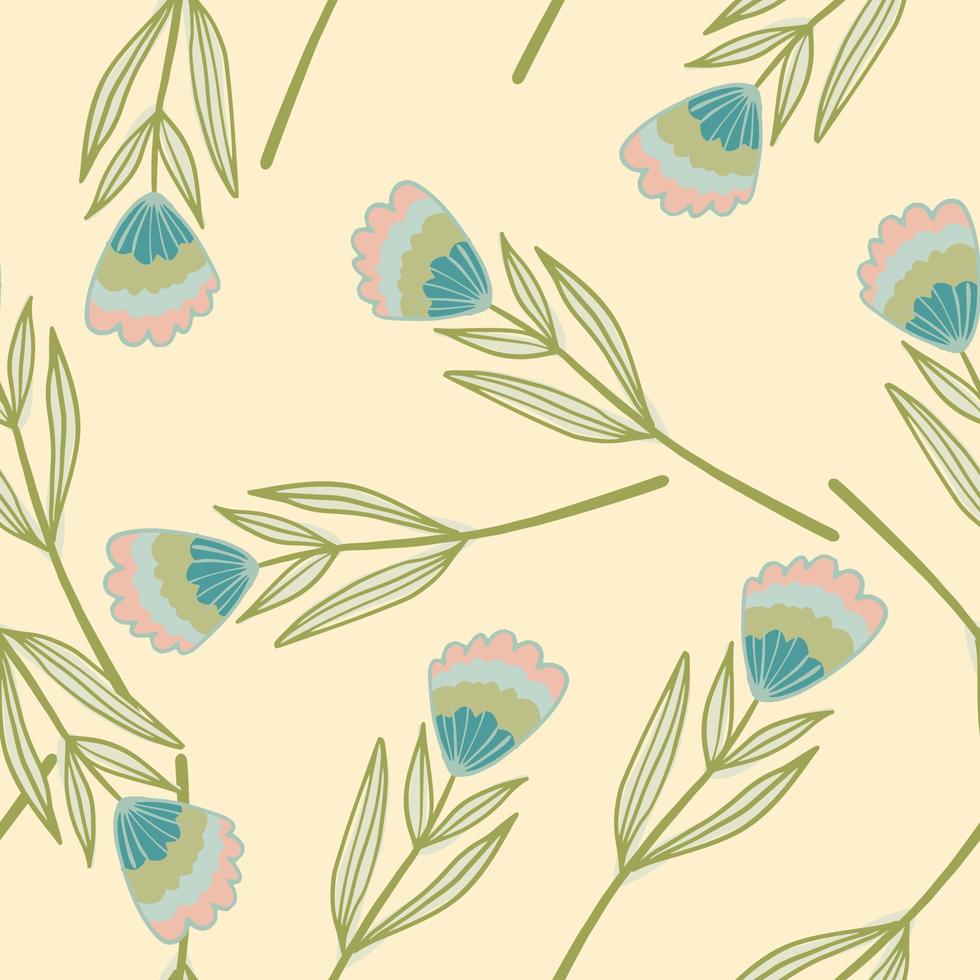 overzicht bloem elementen naadloze patroon. gestileerd willekeurig botanisch voorgevormd ornament in groene en blauwe pasteltinten op een lichte achtergrond. vector