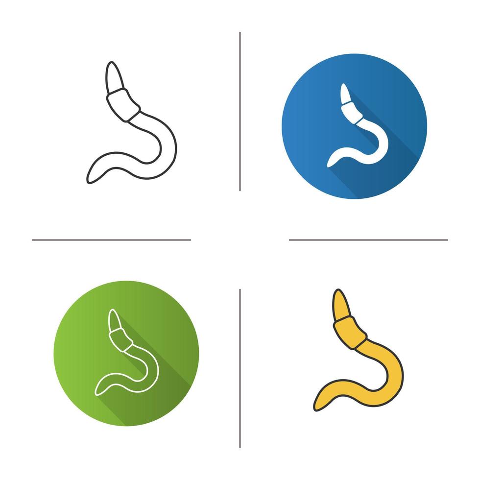 worm pictogrammen instellen. plat ontwerp, lineaire, zwarte en kleurstijlen. levend aas vissen. geïsoleerde vectorillustraties vector