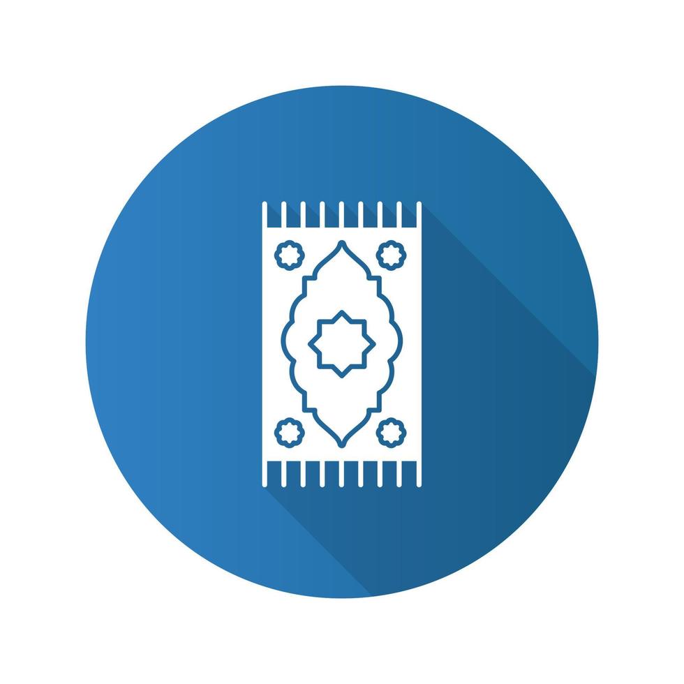 gebedsmat platte ontwerp lange schaduw glyph pictogram. islamitische cultuur. tapijt. vector silhouet illustratie