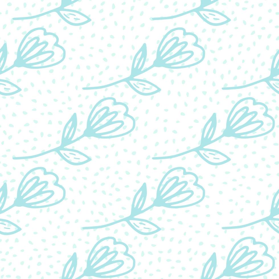 eenvoudig blauw bloemen naadloos patroon in krabbelstijl op witte achtergrond. schattig bloemen eindeloos behang. vector