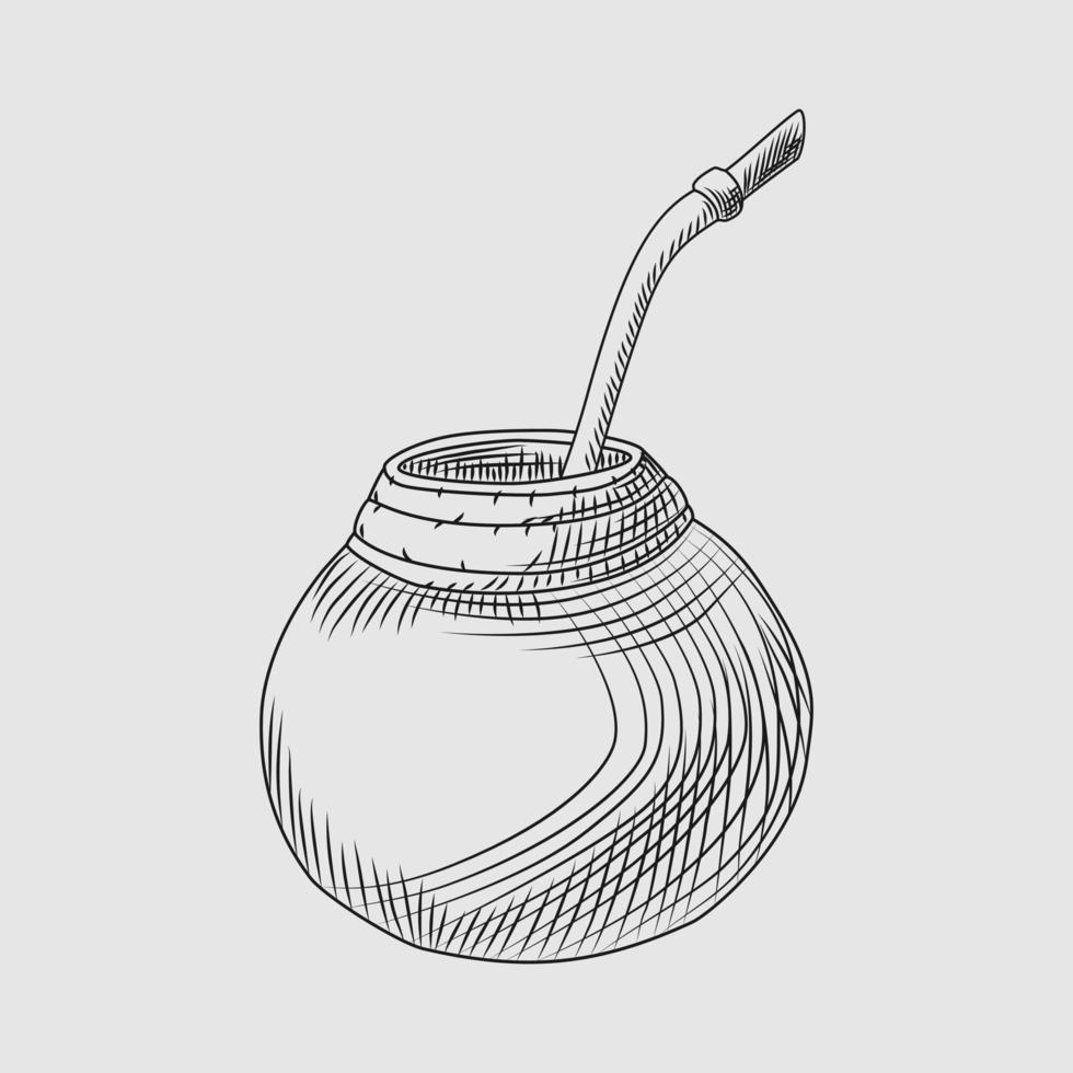 kalebas voor yerba mate-drank. mate thee gravure stijl: vector