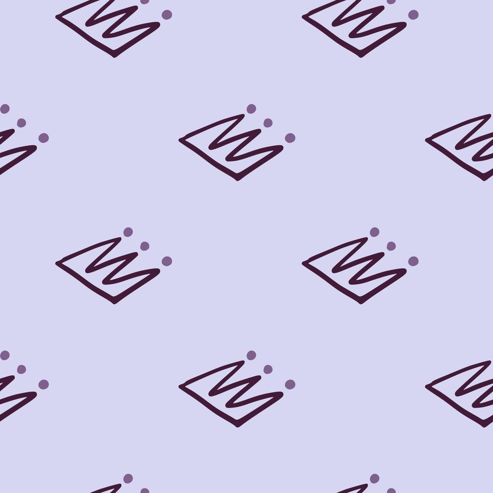 minimalistisch eenvoudig naadloos patroon met paarse kroonsilhouetten. lichtblauwe achtergrond. vector