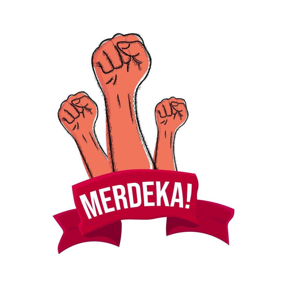 hand getekende illustratie van Indonesische onafhankelijkheidsdag, gebalde vuist illustratie, symbool van de geest van vrijheid, vector illustratie eps.10