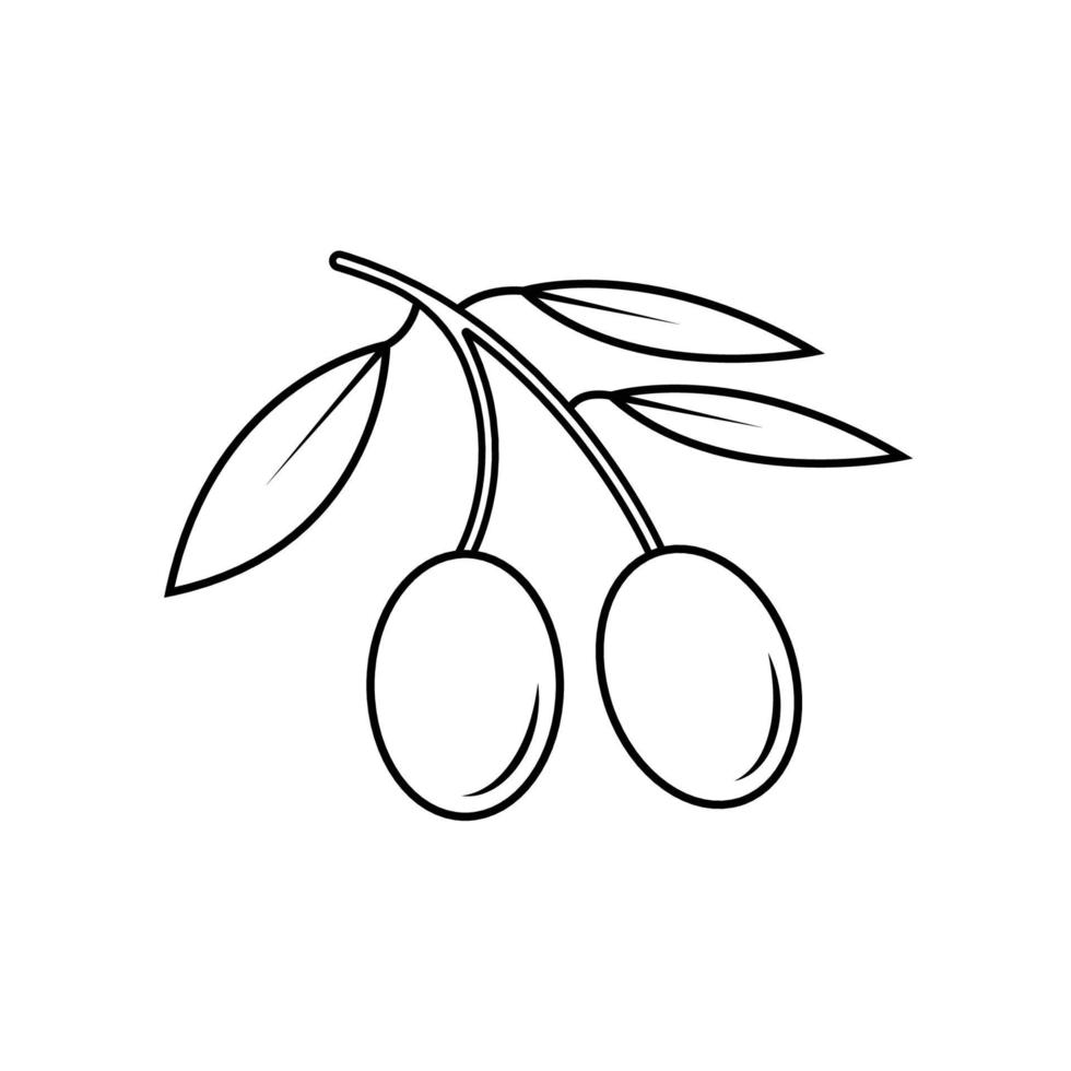 olijf fruit zwart-wit pictogram in kaderstijl op een witte achtergrond geschikt voor tropische, olie, aromatherapie pictogram. geïsoleerd vector