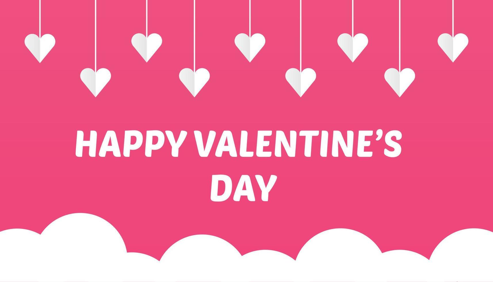 happy Valentijnsdag banner met hangend wit liefdespapier en cloud vector