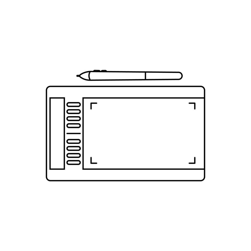 pictogramtablet met styluspen. overzicht, lijn of lineaire vector pictogram symbool teken collectie voor mobiel concept en web apps ontwerp.