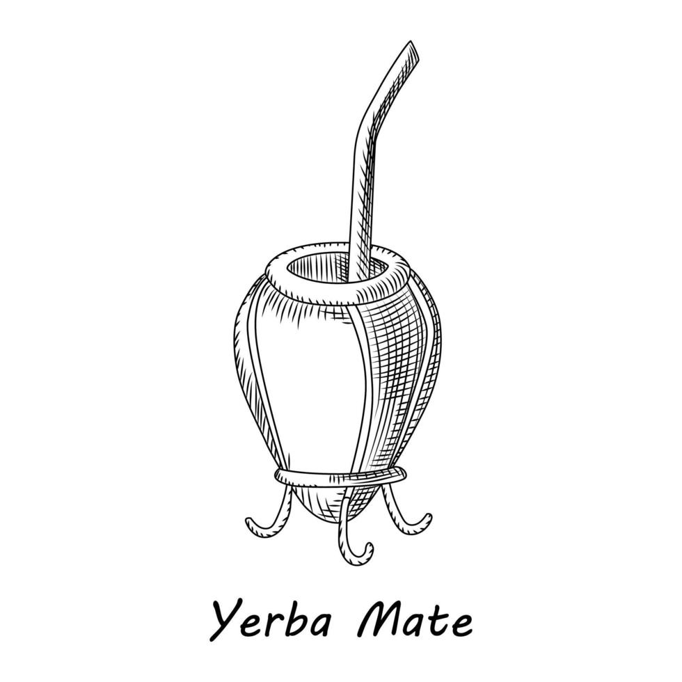 kalebas en bombilla voor yerba mate drankje geïsoleerd op een witte achtergrond. vector