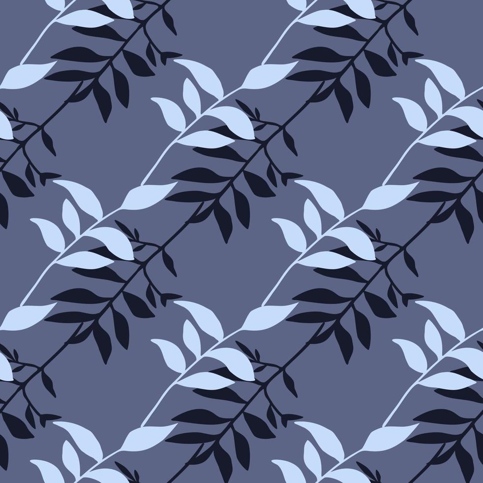 naadloze patroon met vintage takken silhouetten. gebladerte ornament en backround in marine en blauwe kleuren. vector