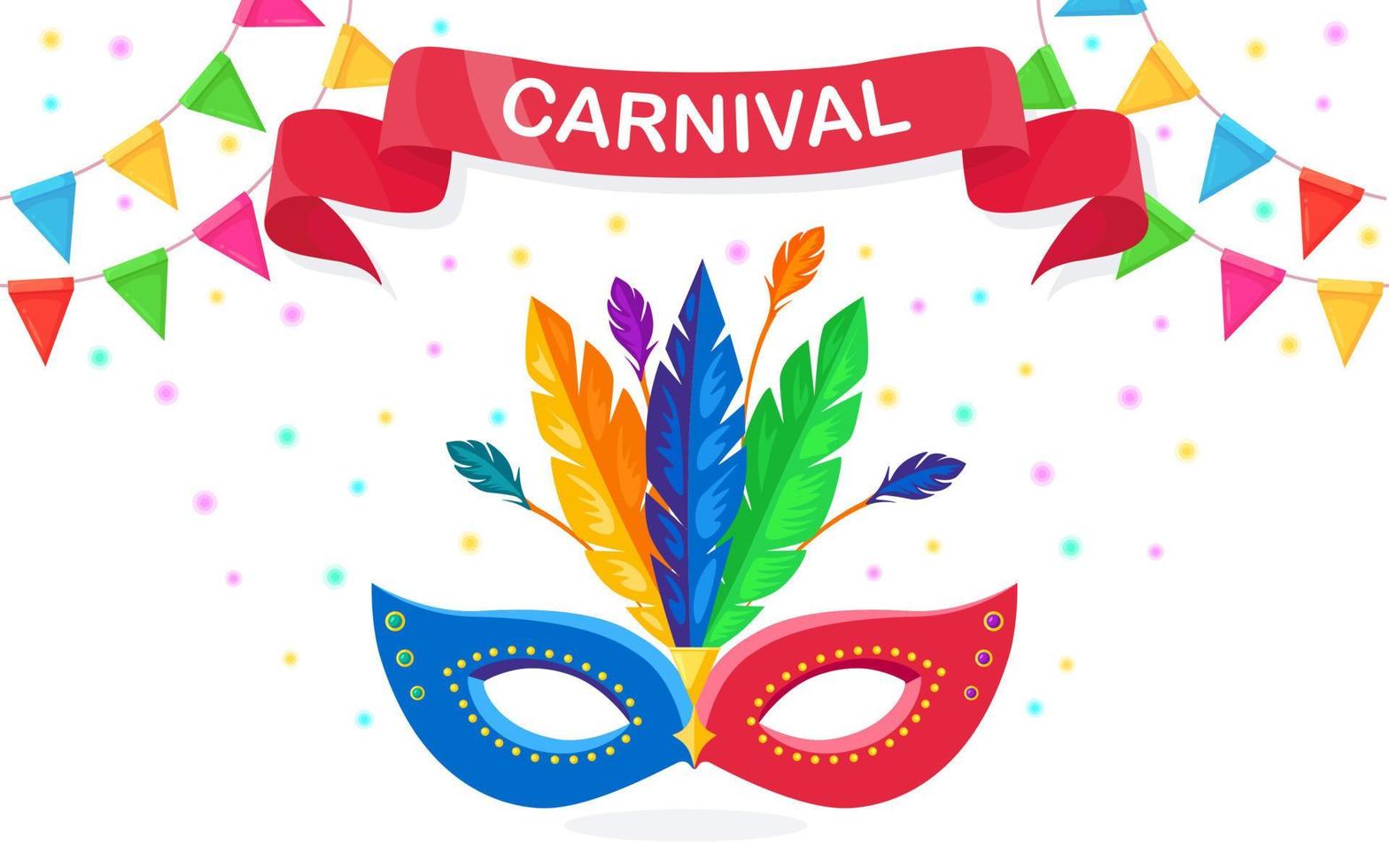 carnaval masker met veren geïsoleerd op een witte achtergrond. kostuumaccessoires voor feesten. mardi gras, het festivalconcept van Venetië. vector cartoon ontwerp