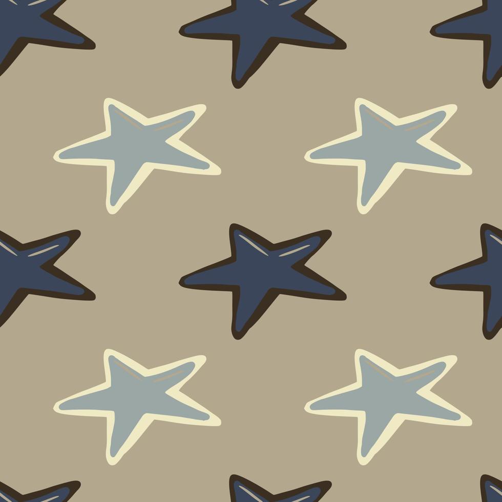 naadloos eenvoudig patroon met bleke sterelementen. hand getekend geometrische sieraad in marine en blauwe tinten op beige achtergrond. vector