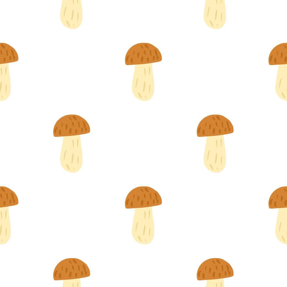 bos naadloze patroon met doodle bruin champignon paddestoel ornament op witte achtergrond. vector