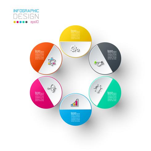 Zes cirkels met zakelijke pictogram infographics. vector