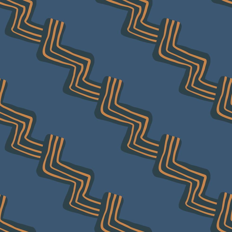 minimalistisch patroon in donkere tinten. marineblauwe zigzag met oranje lijnen en effen achtergrond. vector