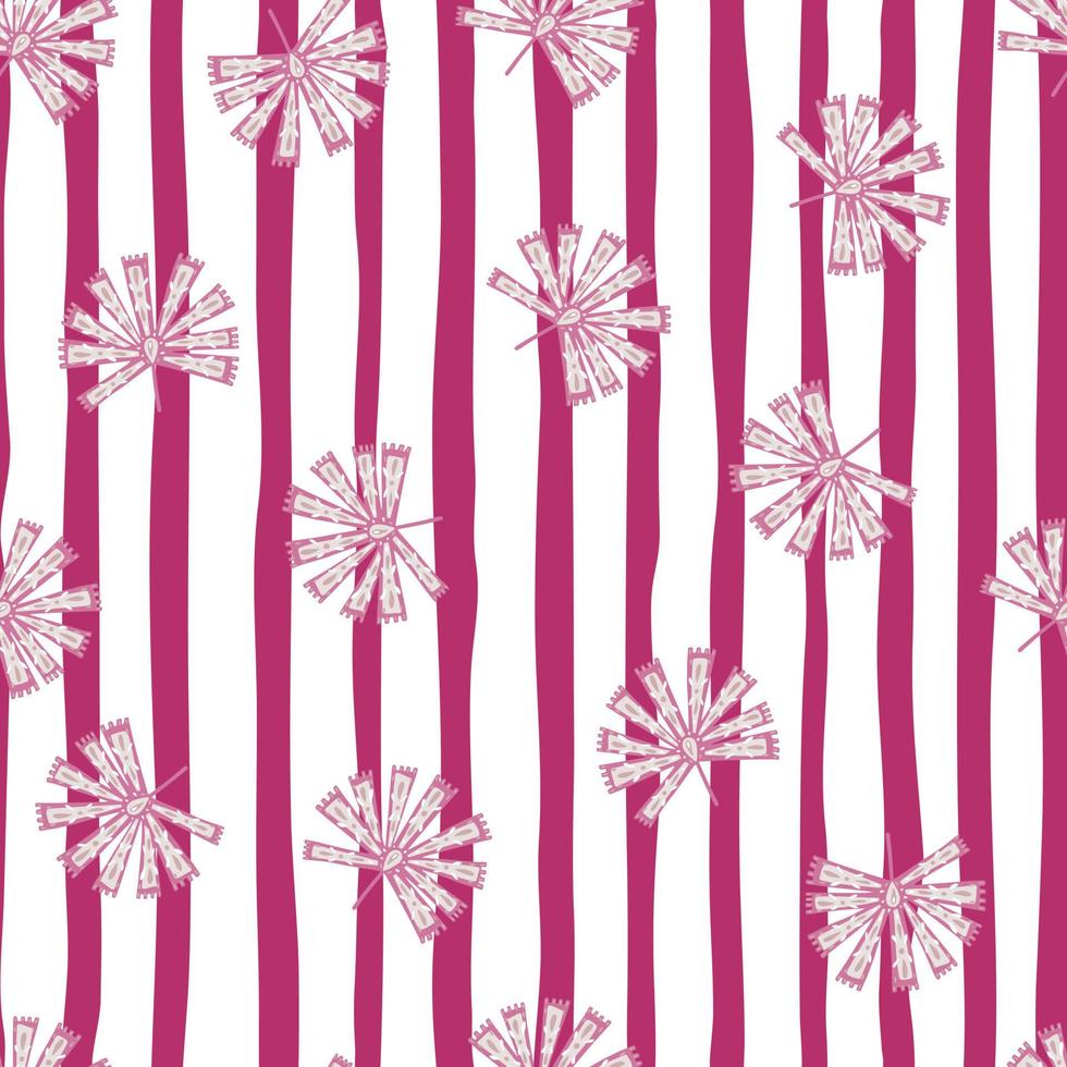 heldere tropische naadloze patroon met roze doodle folk licuala palm ornament. gestreepte achtergrond. vector