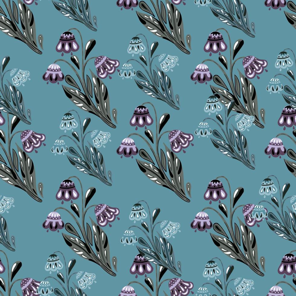 botanisch abstract naadloos patroon met purper en blauw bloemenornament. blauwe achtergrond. vintage-stijl. vector