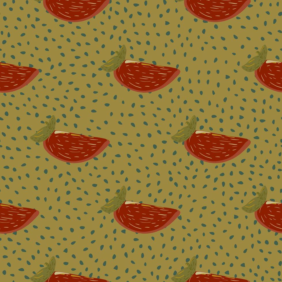 bleek eenvoudig herfst naadloos creatief patroon met roodgekleurde persimmonplakken. groene gestippelde achtergrond. vector