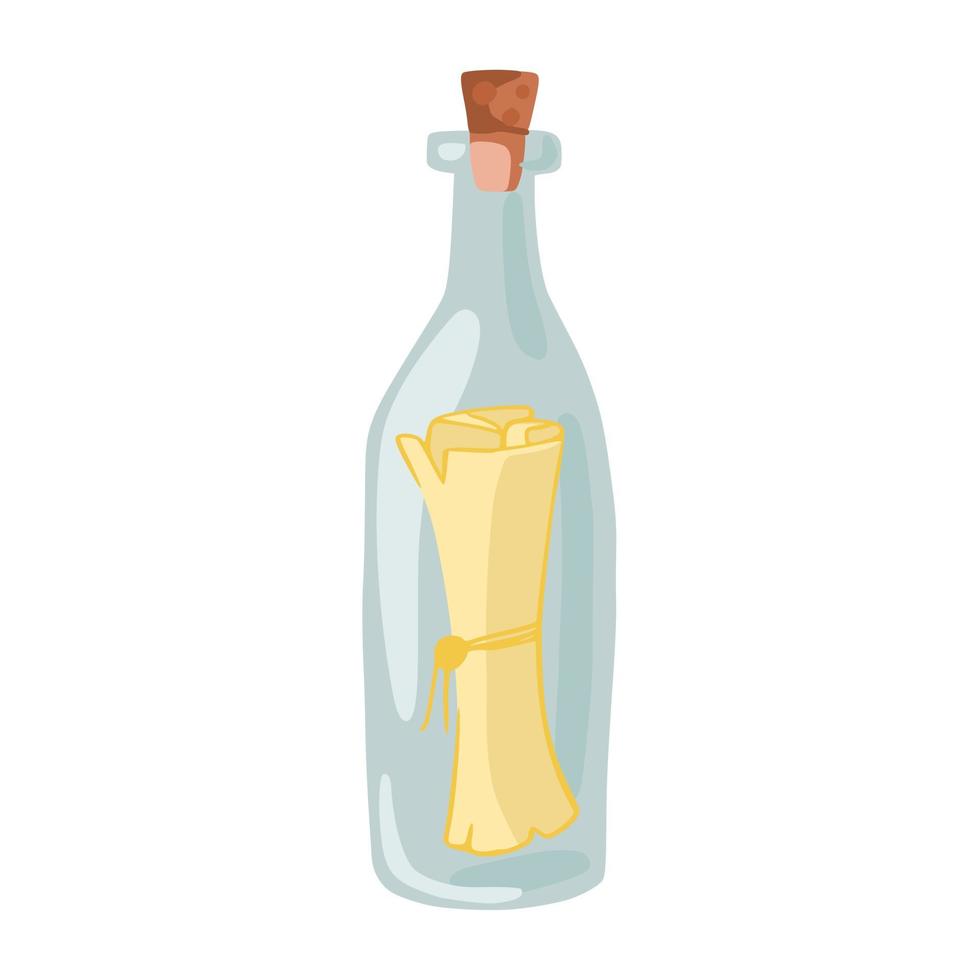 bericht in een fles geïsoleerd op een witte achtergrond. een schatkaart in een fles icoon. vector