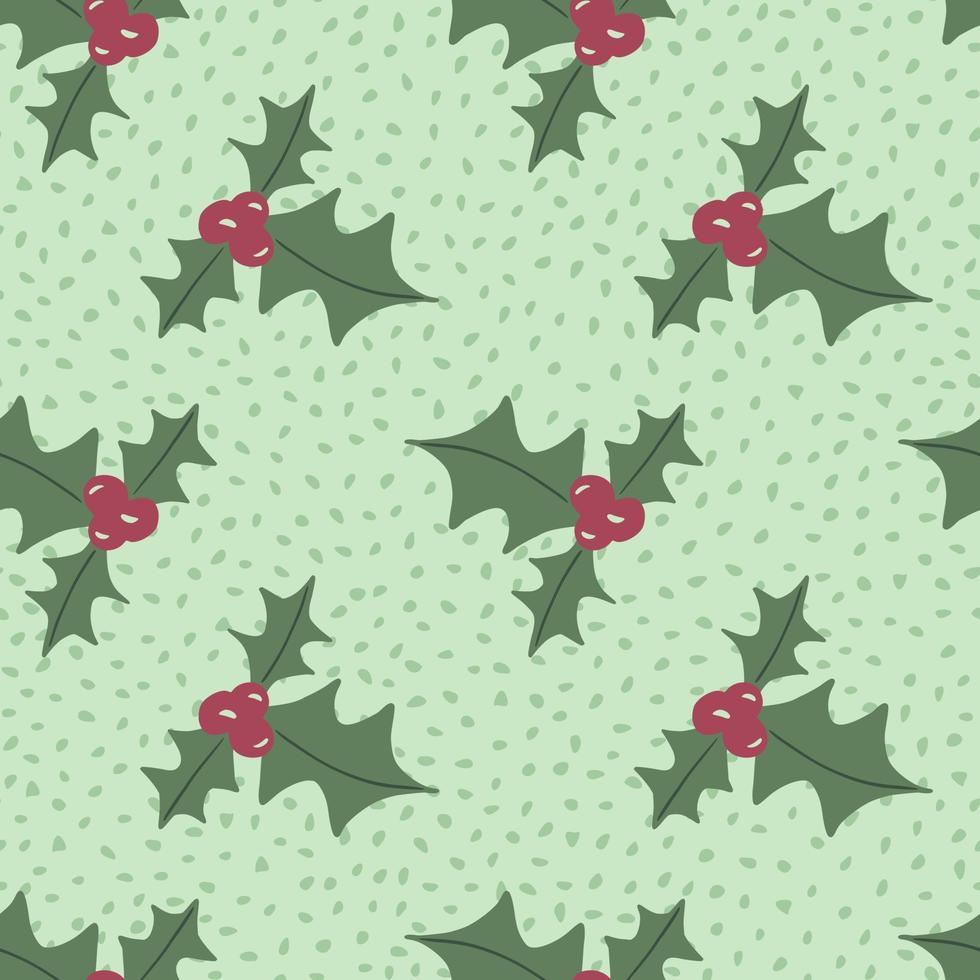 naadloos bleek patroon met groene maretakvormen. kersttakken op gestippelde achtergrond. feestelijke nieuwjaarsafdruk. vector