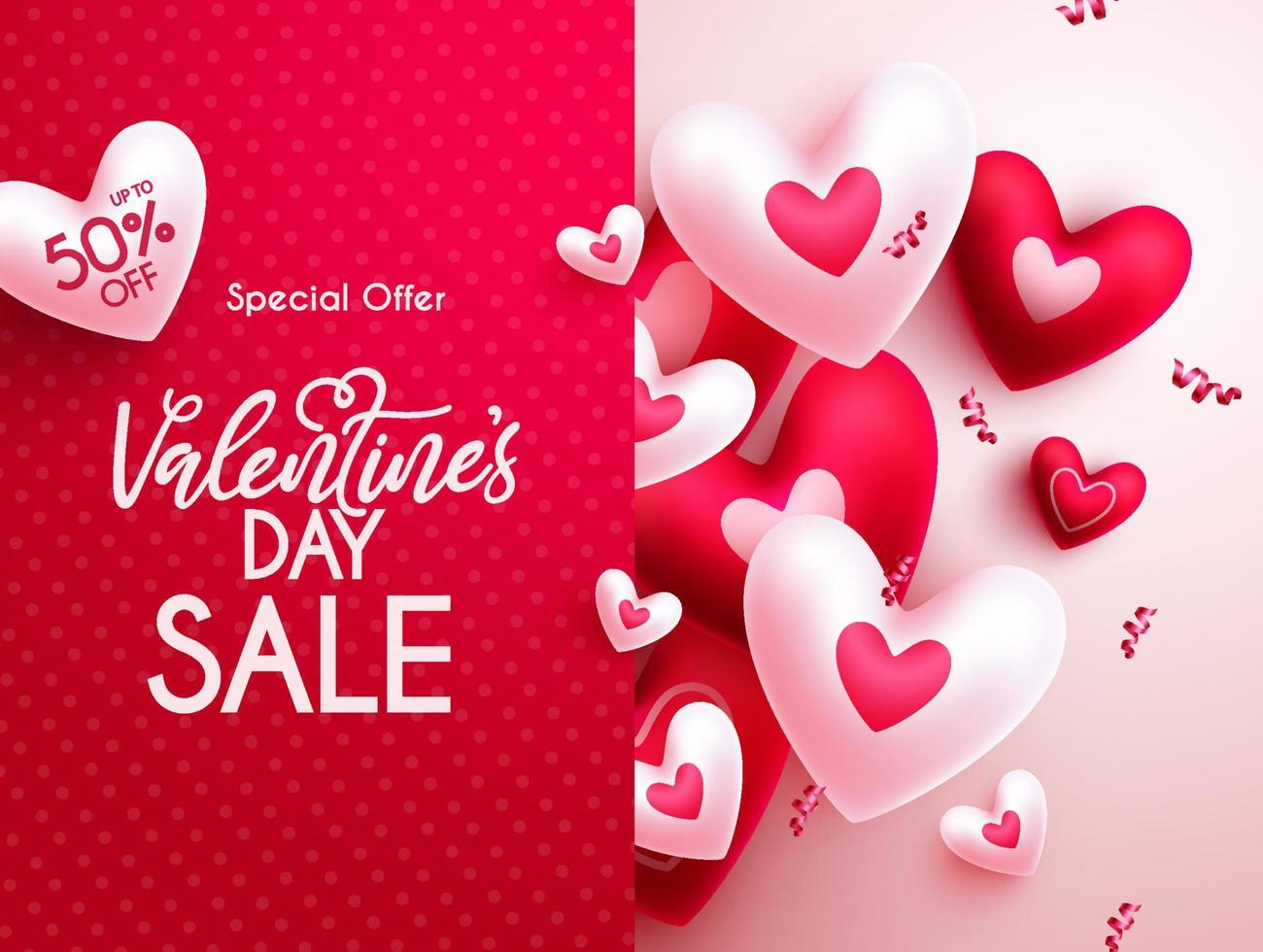 Valentijnsdag verkoop vector banner ontwerp. Valentijnsdag speciale aanbieding kortingstekst voor promotie reclamekaart.