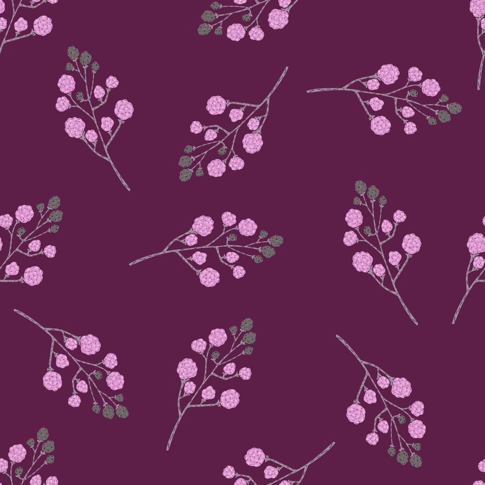 willekeurig naadloos patroon met doodle blackberry vitamine ornament. paars en roze gekleurd kunstwerk. vector