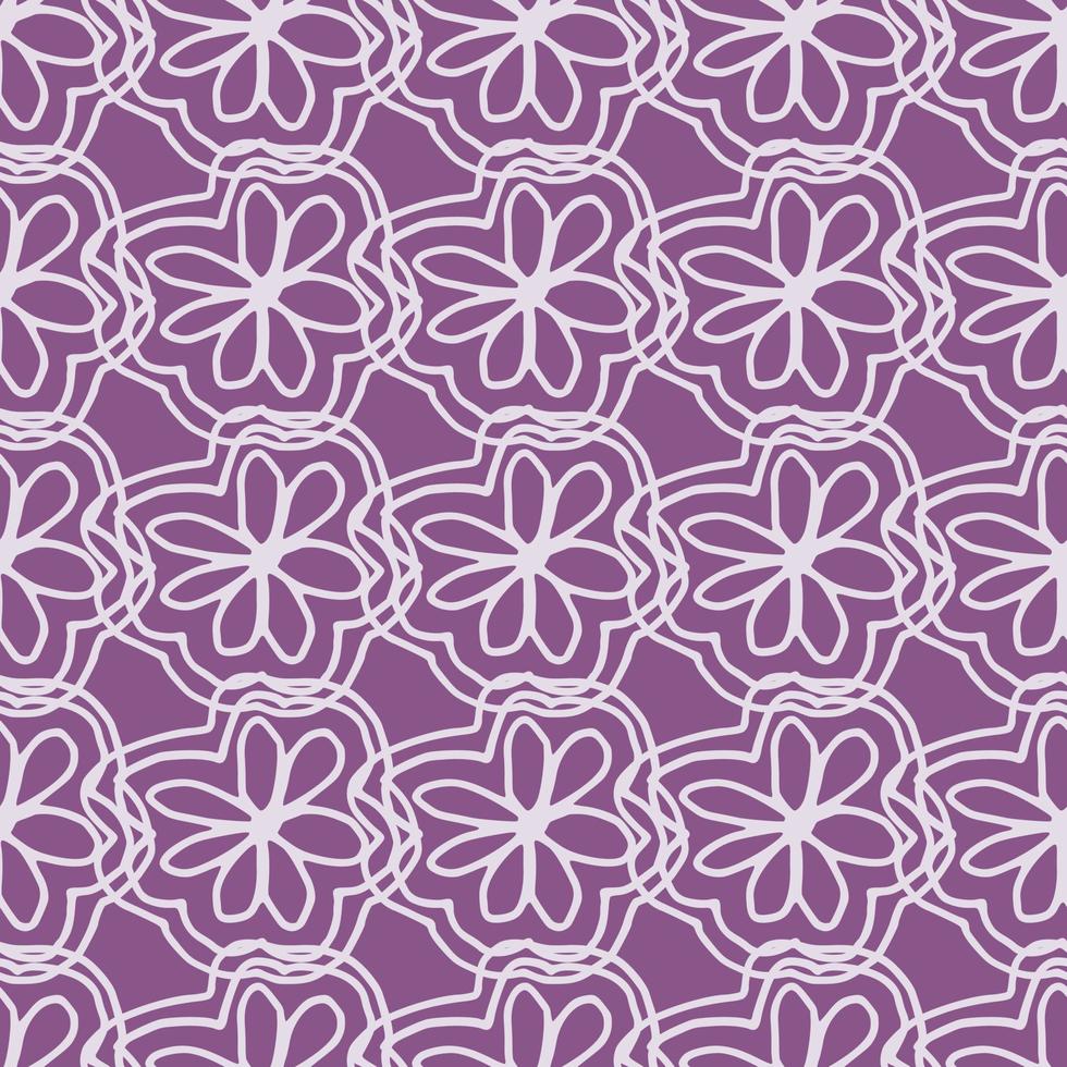 lijn kunst witte bloemen bloeien naadloze patroon op violette achtergrond. romantisch bloemenloos behang, vector