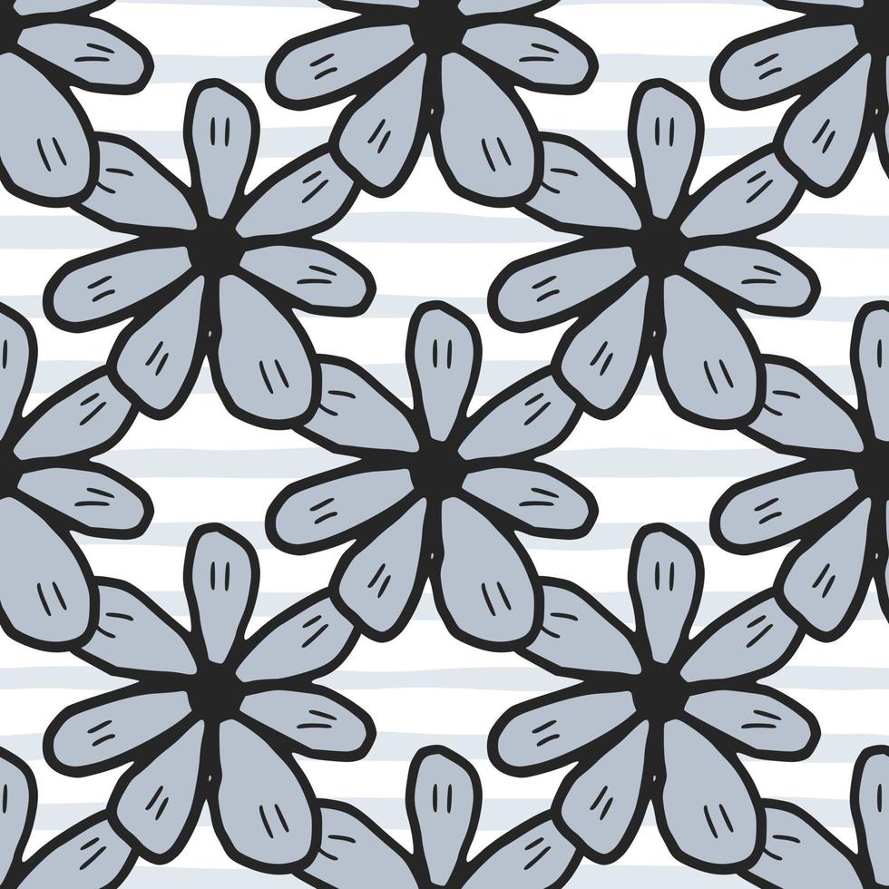 grote grijze kamille bloemen naadloze patroon op streep achtergrond. madeliefjes bloemen eindeloos behang. doodle stijl. vector