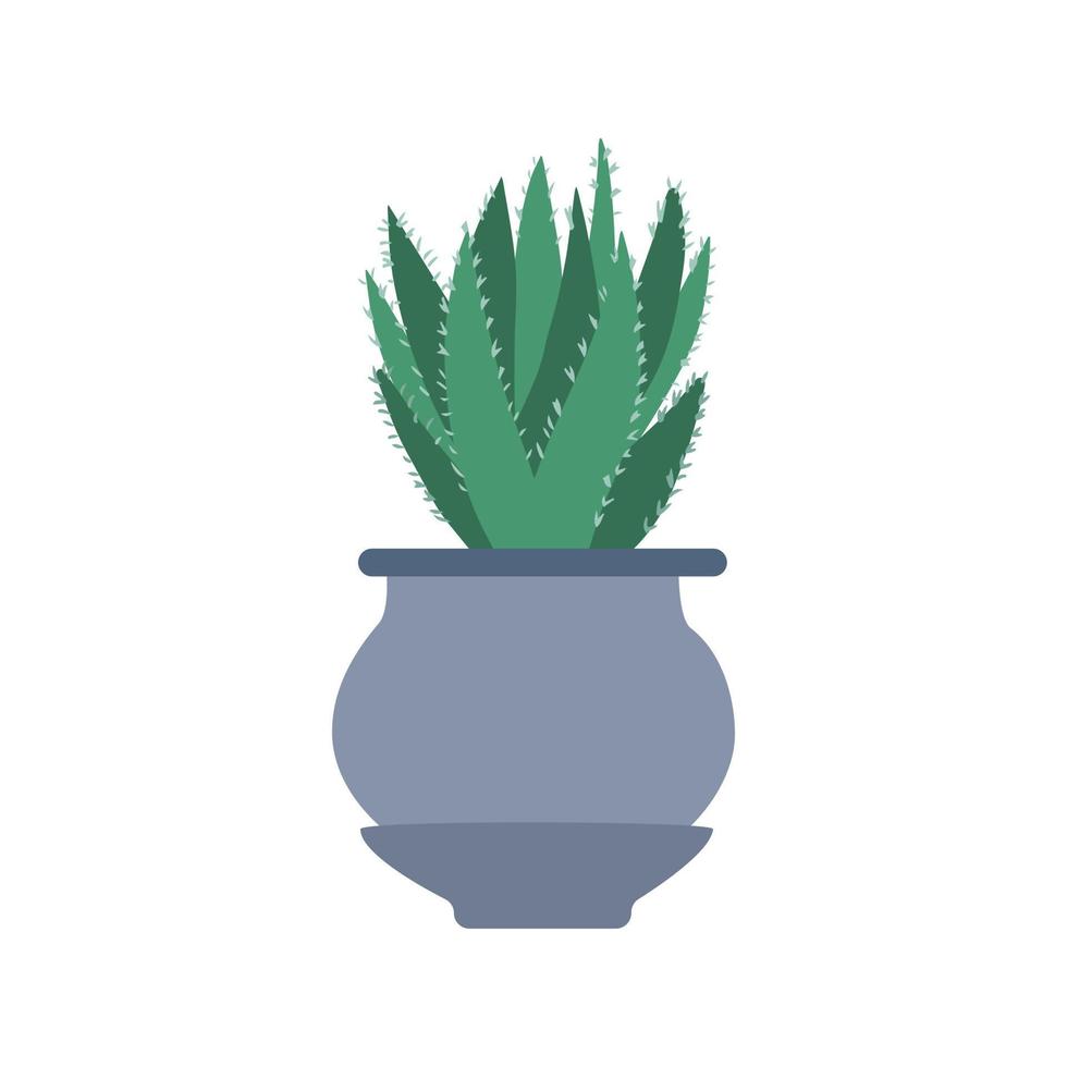 schattige stekelige groene cactus in potten. kamerplant aloë in doodle stijl. vector