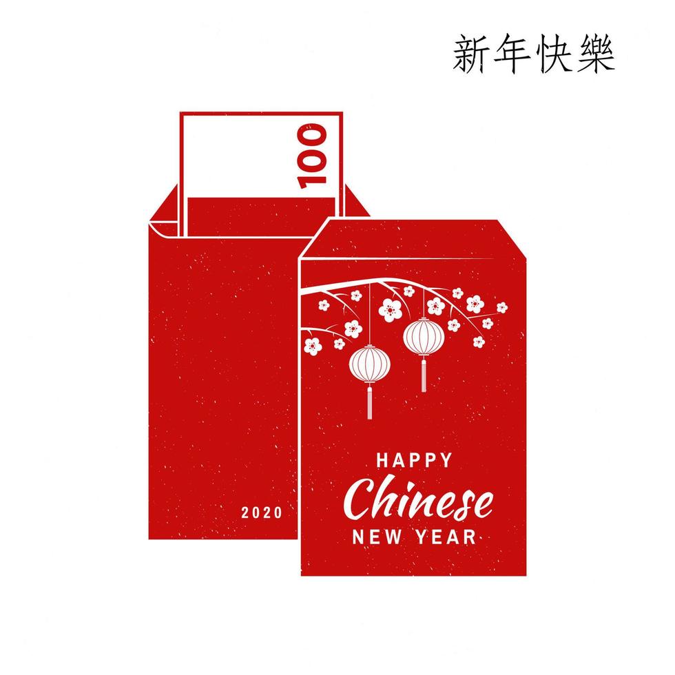 gelukkig chinees nieuwjaarsontwerp. chinees nieuwjaar felicitatie klassieke ansichtkaart. Chinees bord met rode envelop. banner voor websitesjabloon Chinese vertaling - gelukkig nieuwjaar vector