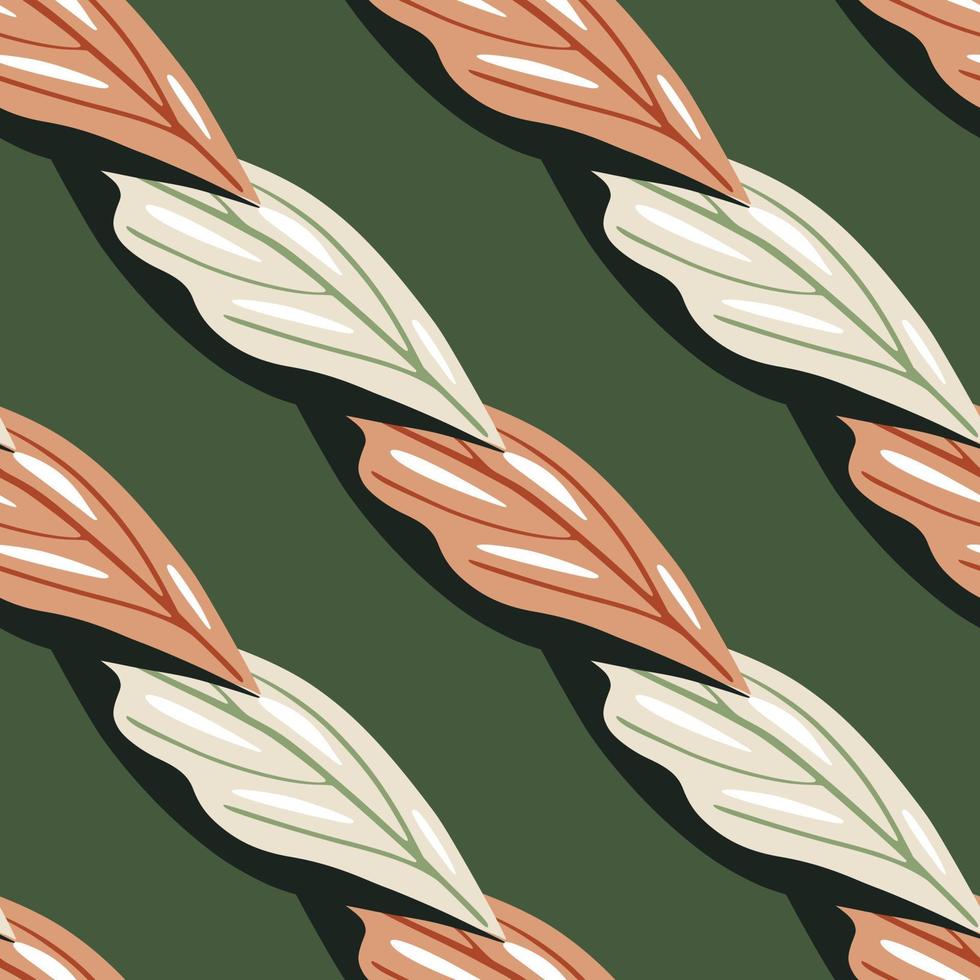 abstract decoratief aard naadloos patroon met licht en roze gekleurde bladvormen. groene achtergrond. vector