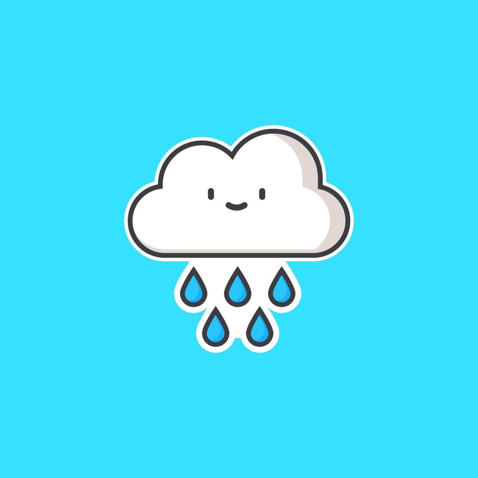 leuke illustratie van wolken die geïsoleerde sticker blauwe achtergrond regenen vector