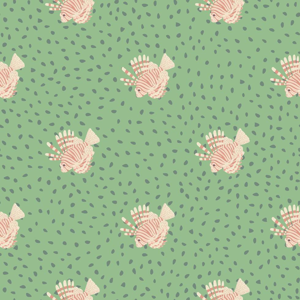 roze gekleurde koraalduivel silhouetten naadloze patroon in natuur thema. groene gestippelde achtergrond. abstracte stijl. vector