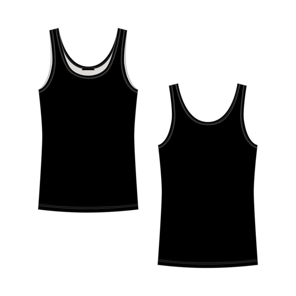 technische schets zwarte tank top voor meisjes geïsoleerd op een witte achtergrond. vrouw ondergoed. vector