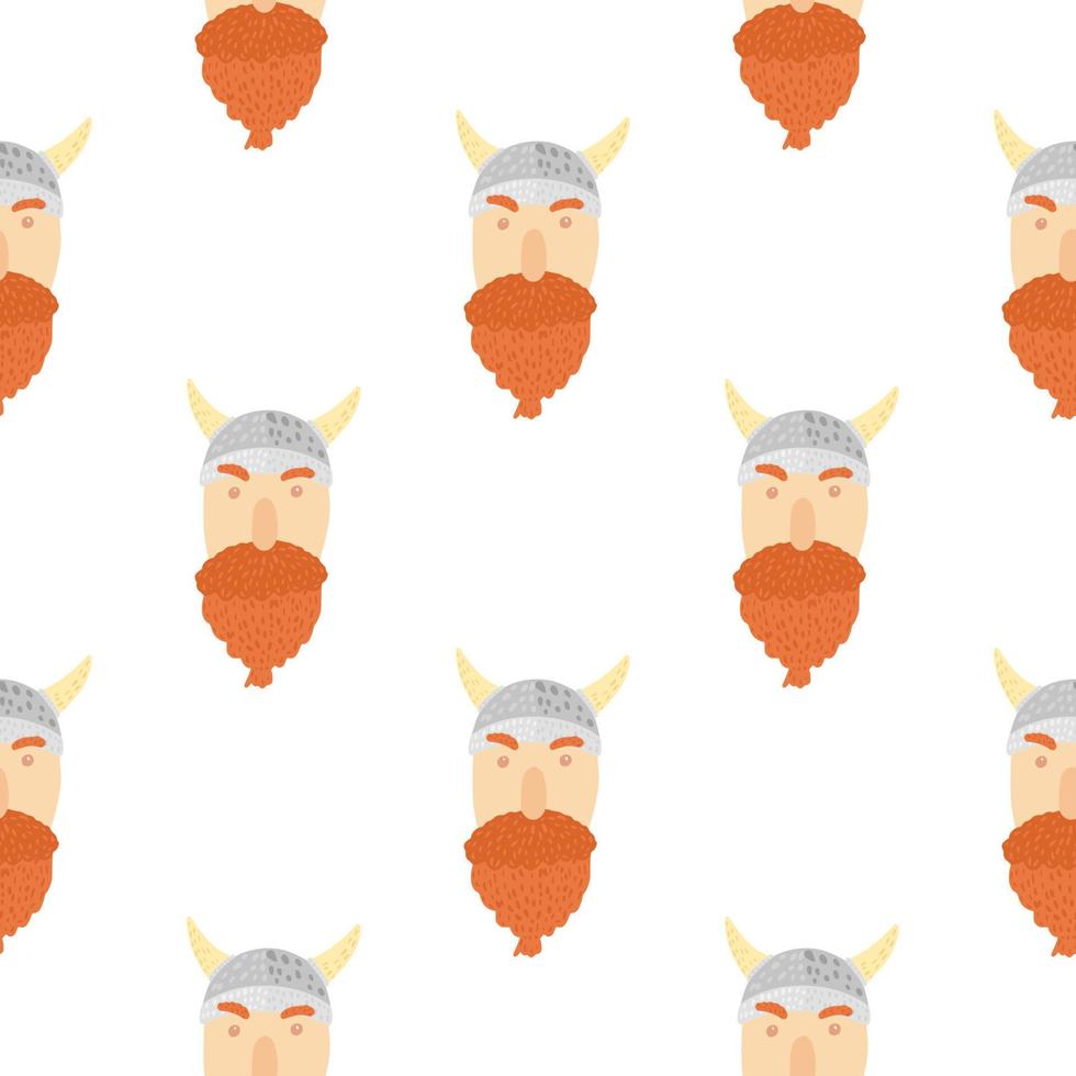 geïsoleerde doodle viking gezicht ornament naadloze patroon. witte achtergrond. noorwegen mans met oranje baard. vector