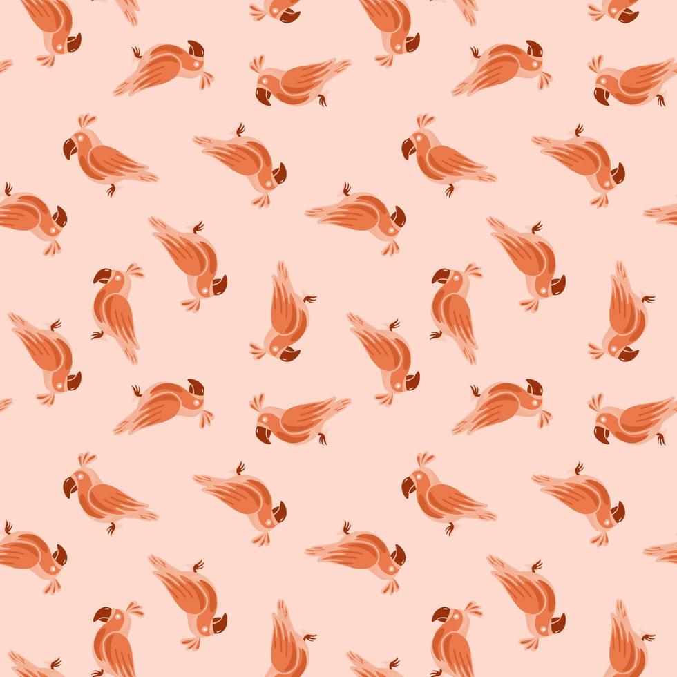 decoratief naadloos patroon met oranje willekeurige kleine papegaaien vormen print. pastel roze achtergrond. vector