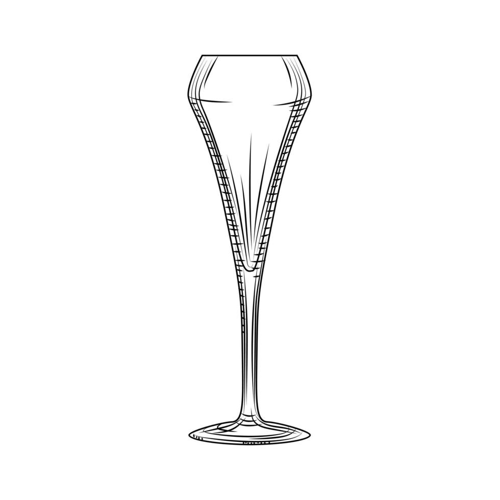 tulp glas. mousserende wijn glas. hand getekende lege champagne glas schets. vector