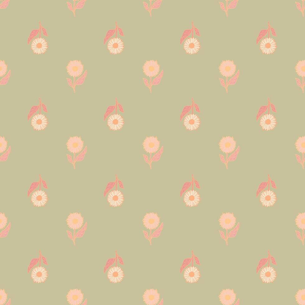 pasteltinten naadloos patroon met roze kleine zonnebloemelementen. grijze achtergrond. bloemen sieraad. vector