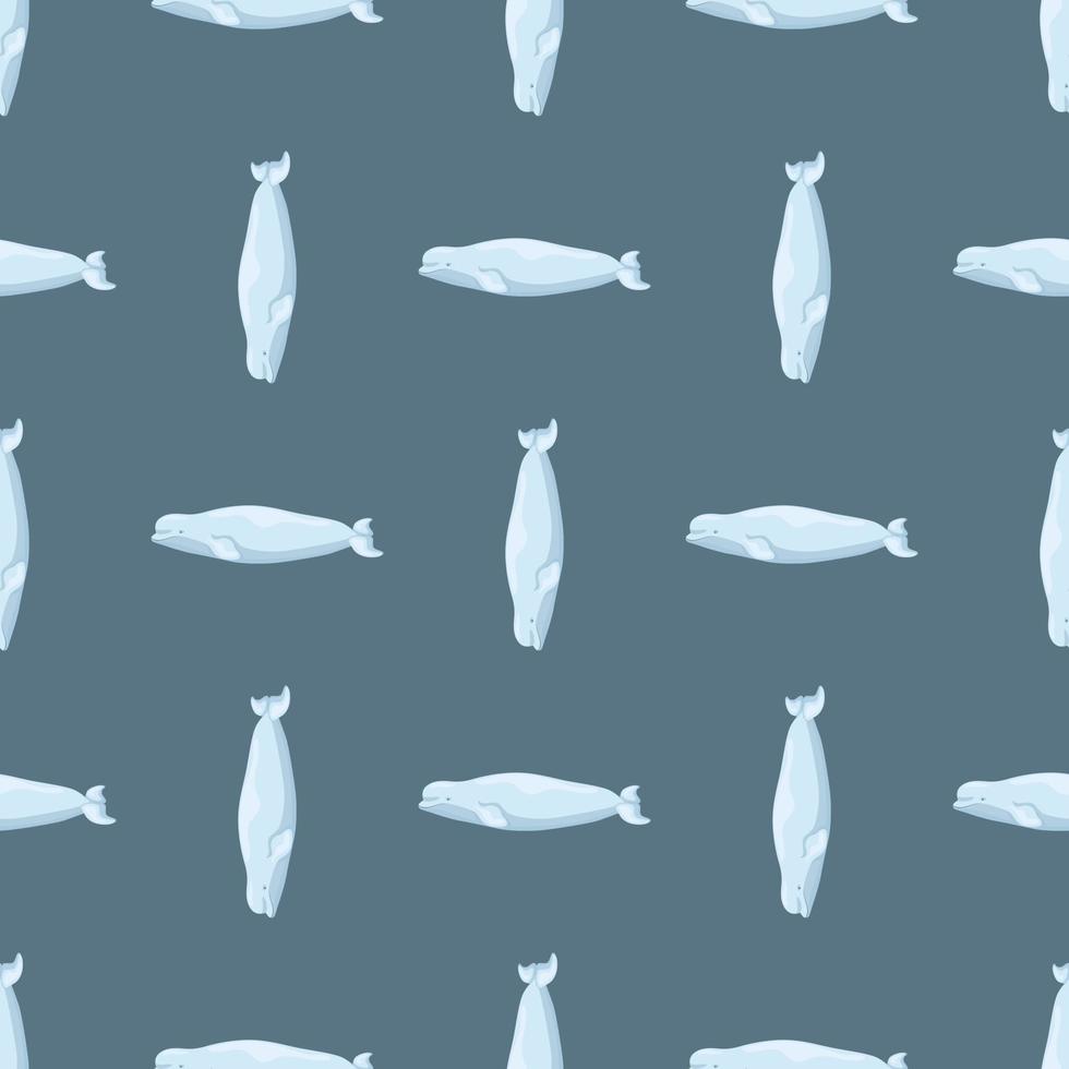 naadloze patroon beluga op blauwe achtergrond. sjabloon van stripfiguur van oceaan voor kinderen. vector