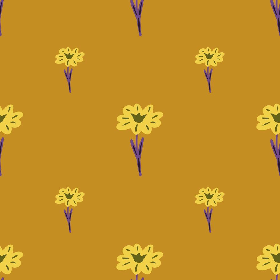 naadloze patroon met hand wilde bloemen puttend uit gele achtergrond. vector bloemen sjabloon in doodle stijl. zachte zomer botanische textuur.