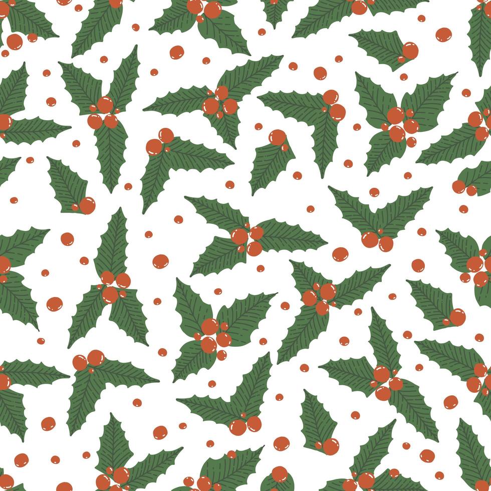 naadloos patroon met hulstbes en bladeren. achtergrond voor kerst en nieuwjaar vakantie vector