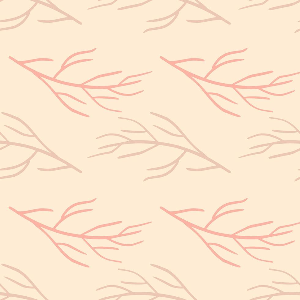 pasteltinten naadloos botanisch patroon met eenvoudige takken silhouetten print. roze licht palet achtergrond. vector
