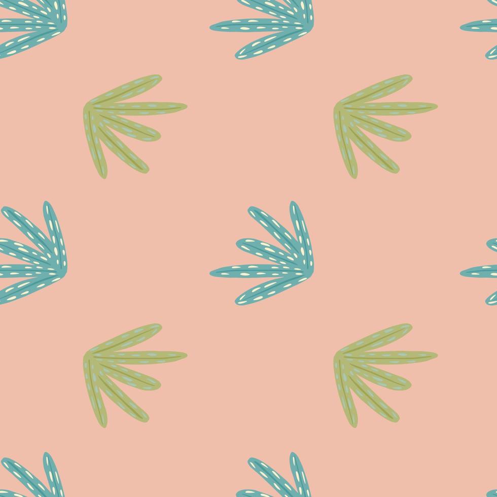 pastel palet naadloos patroon met groen en blauw gekleurde gebladerte print. roze achtergrond. eenvoudige stijl. vector