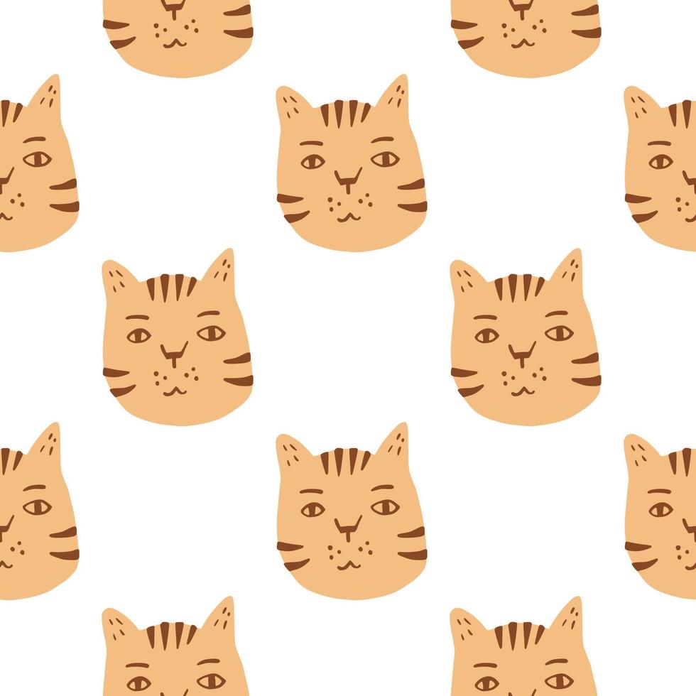 geïsoleerde naadloze kat doodle patroon. pastel oranje huisdieren gezichten op witte achtergrond. eenvoudige kinderachtige achtergrond. vector