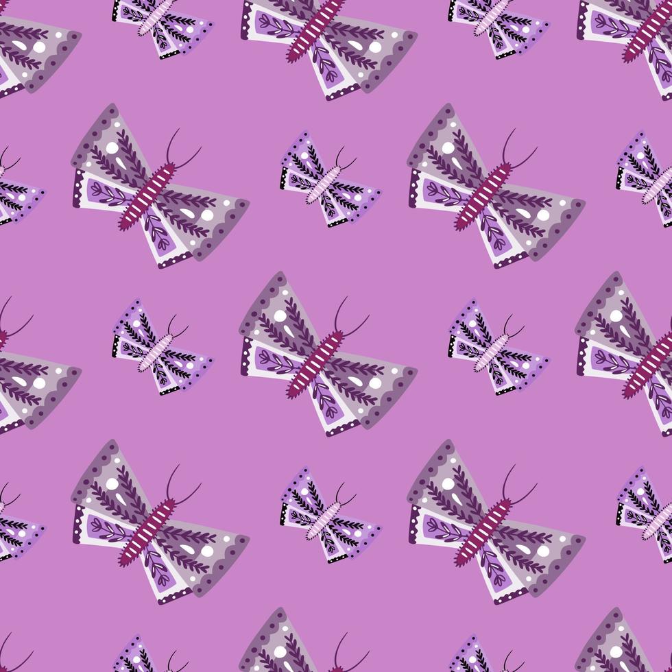 doodle naadloze patroon met insecten geometrische vlinder vormen afdrukken. paarse pastel achtergrond. vector