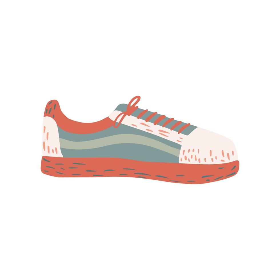 korte sneaker geïsoleerd op een witte achtergrond. Scandinavische tekening sneaker blauwe en rode kleur in doodle. vector