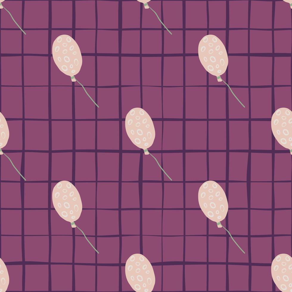 licht roze ballonnen naadloze patroon. gestileerde vakantie print met ringen ornament op paarse geruite achtergrond. vector